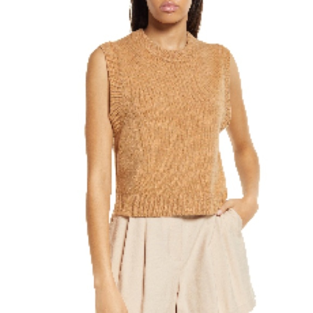 French Connection Camel XS Millia Sweater Vest Babysoft Sleeveless LN